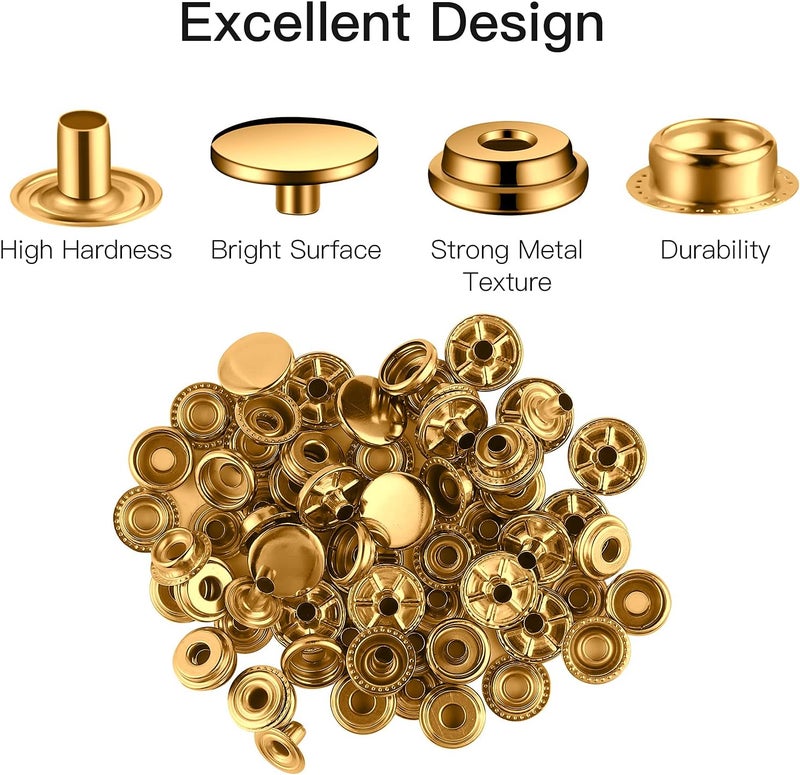 Moocci 200 Pcs (50 Sets) 5/8 inch (15mm) Leather Snap Fastener Kit Tool Snaps for Leather Stainless Snap Buttons for Bag, Jeans, Clothes, Fabric (Gold+Silver) - Image 4